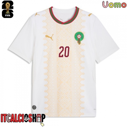Marocco Ayoub El Kaabi #20 Seconda Maglia Mondiali 2026 Manica Corta